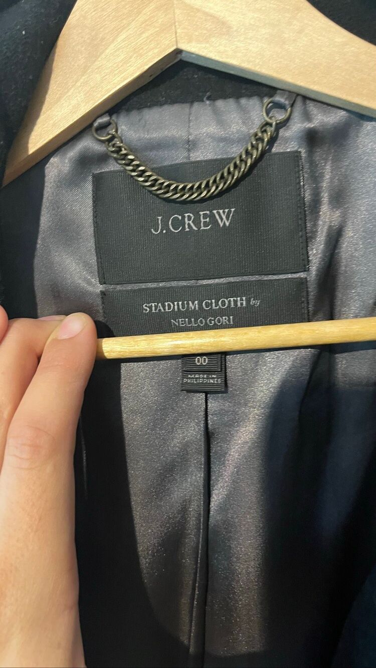 J.Crew Stadium Cloth Black Wool Blend Stand Collar Zip Coat Jacket Size 00 - Picture 8 of 10